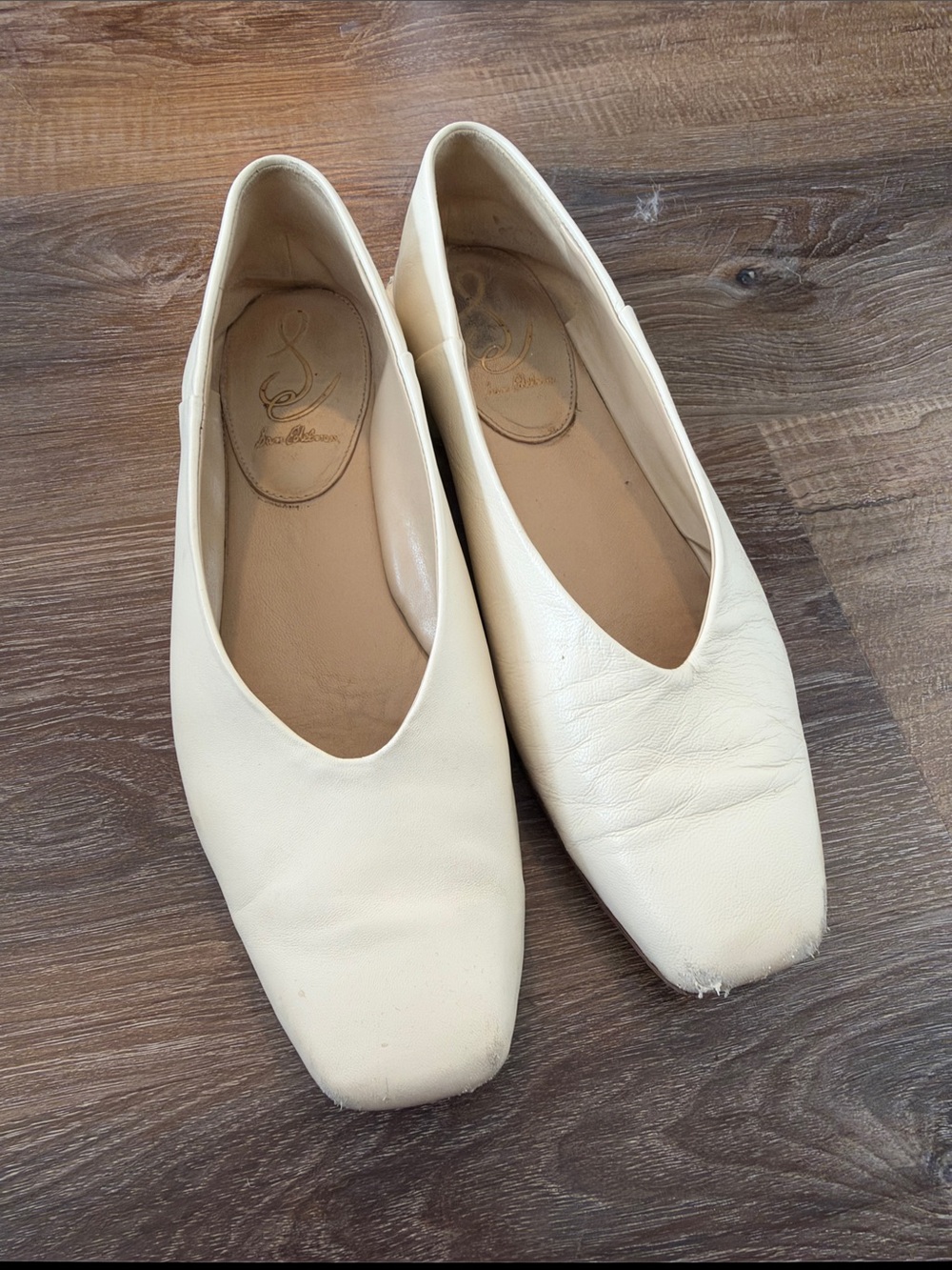 Sam Edelman Cream Leather V‑Slip Ballet Flats